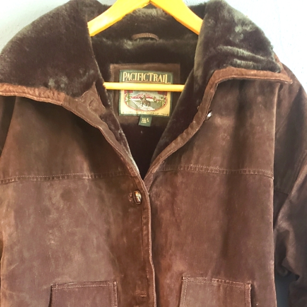 PACIFIC TRAIL GUC brown leather coat womens sz S